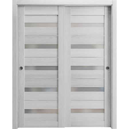 Sartodoors Sliding Closet Bypass Doors 48 x 96in, Quadro 4445 Light Grey Oak W/ Frosted Glass, Sturdy Rails QUADRO4445DBD-OAK-4896